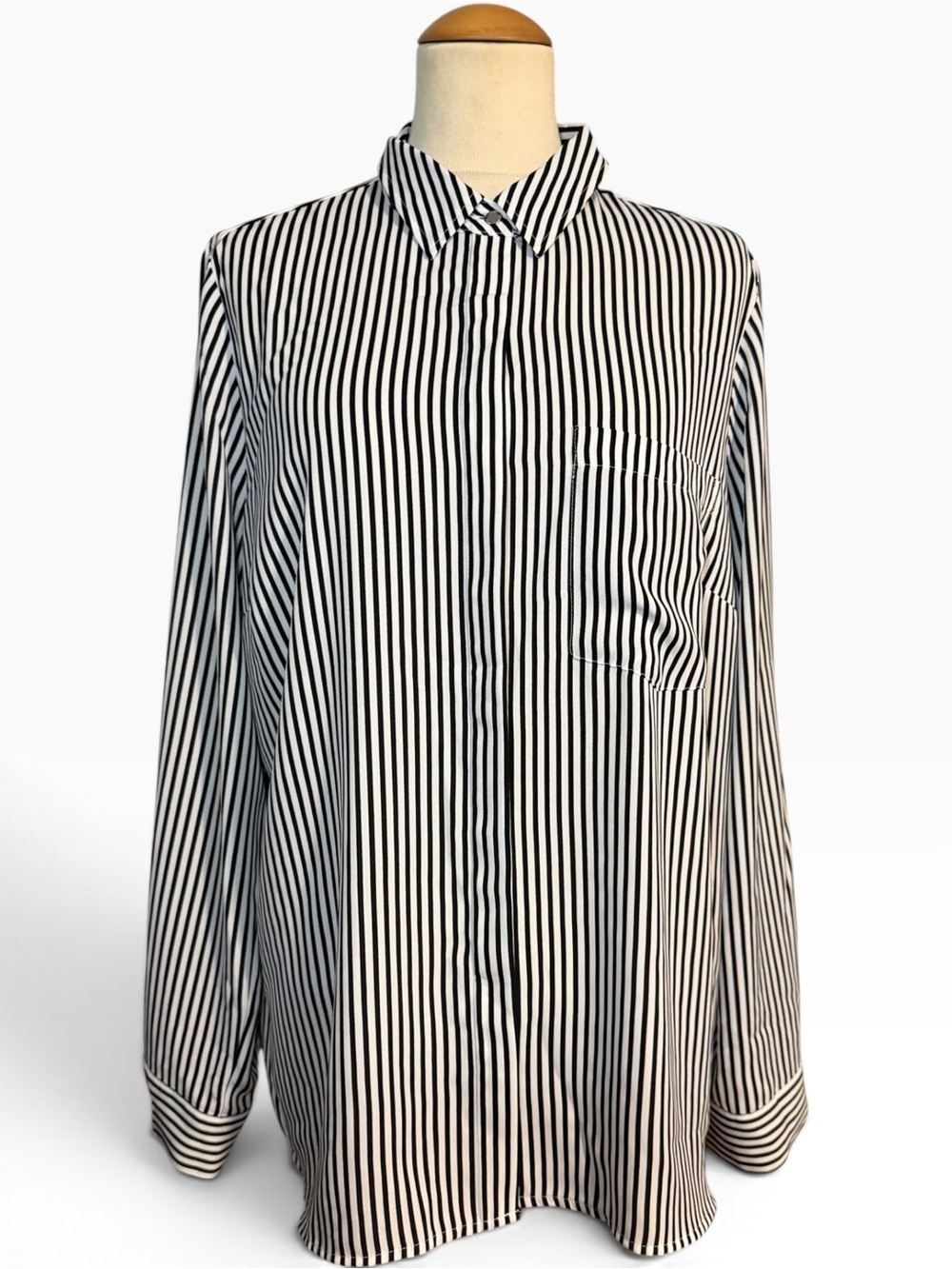 Apt 9 Vertical Stripe Button-Up Shirt Black White Size XL